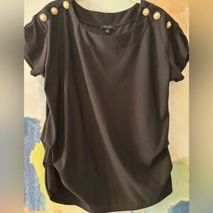 AUW Black Short Sleeve Top with Button Detail